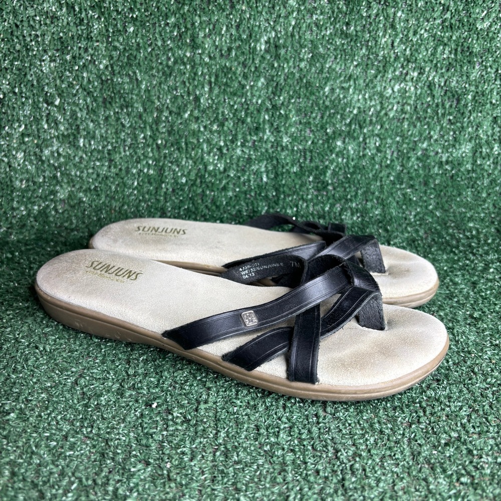 Sunjuns G.H. Bass Strappy Leather Comfort Walking Thong Sandal Beige‎ Womens 7M